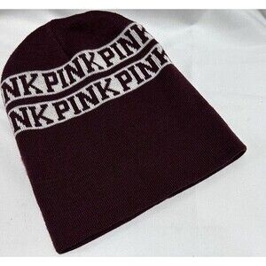 Victorias Secret PINK Beanie Hat Womens Skullcap‎ Logo Maroon